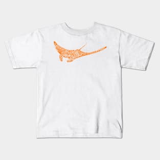 Orange manta ray tattoo style black background Kids T-Shirt